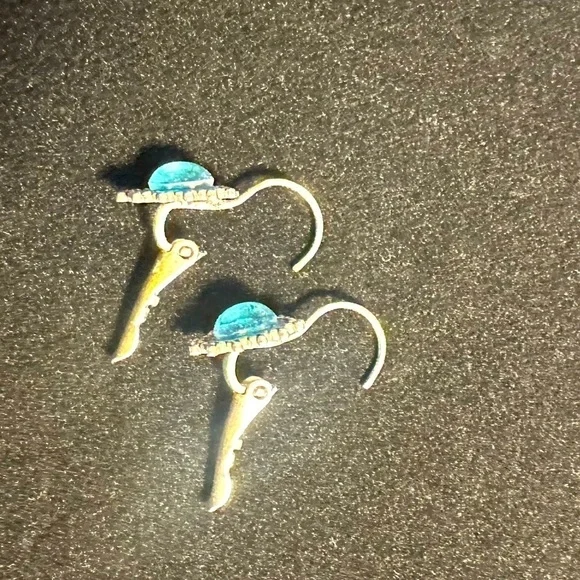 Baked Beads Lever Back Silver Earrings with bright blue gem - Picture 5 of 5